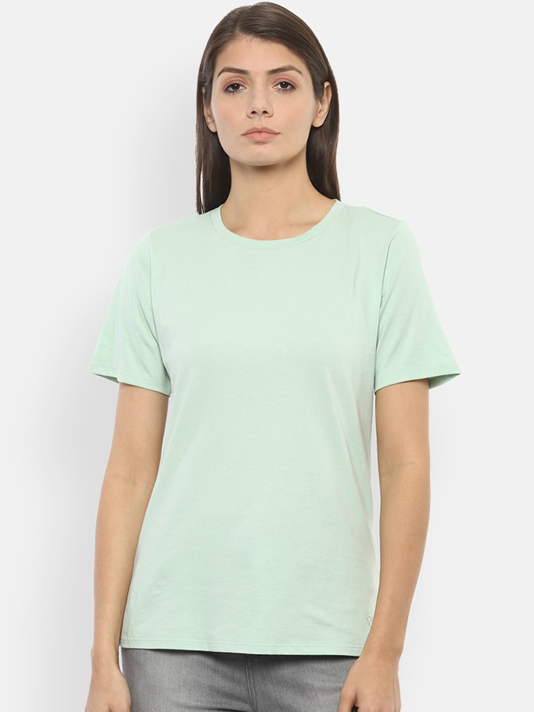 Van Heusen Woman Women Green Solid Pure Cotton Top