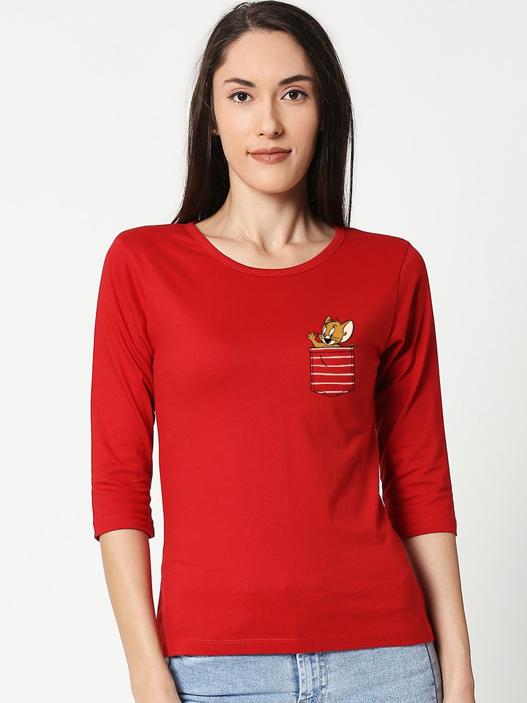 

Bewakoof Women Red Solid Round Neck T-shirt