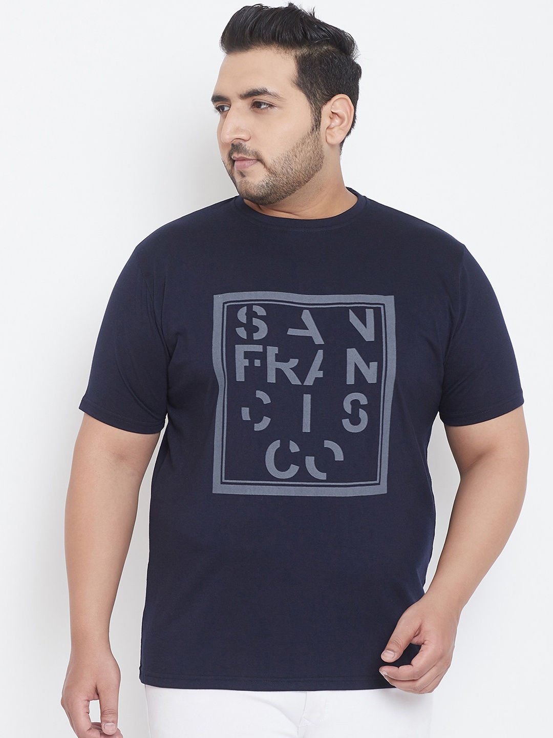 

bigbanana Men Navy Blue Printed Round Neck T-shirt