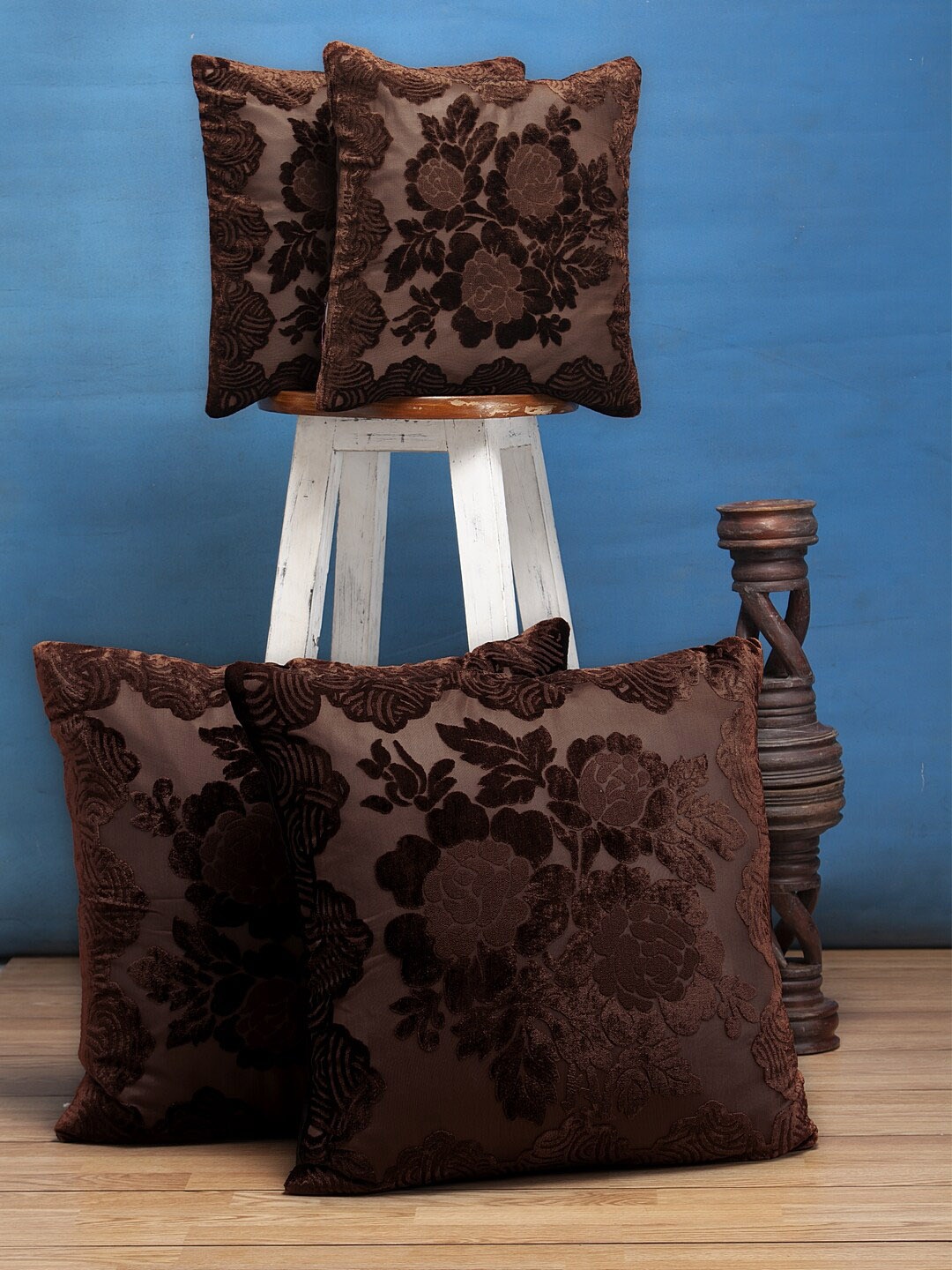 

HOSTA HOMES Brown Set of 4 Self Design Square Cushion Covers