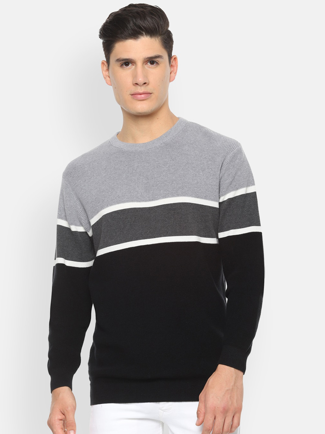 

Van Heusen Men Black Colourblocked Pullover Sweater