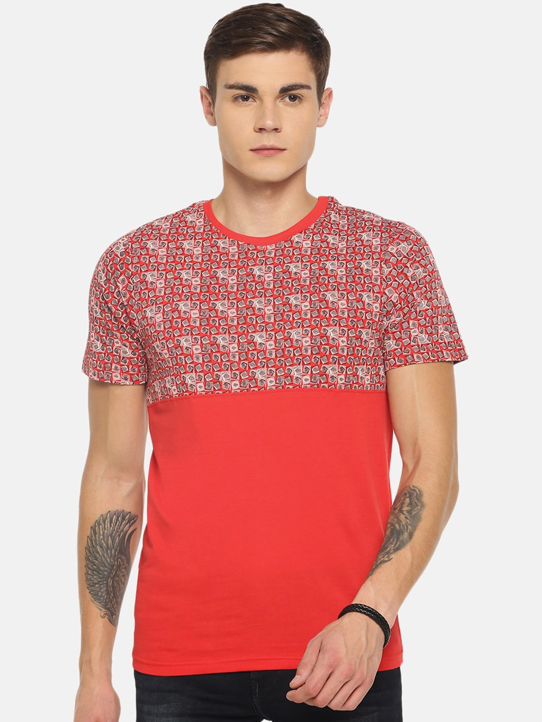 

Dollar Men Red Printed Round Neck T-shirt