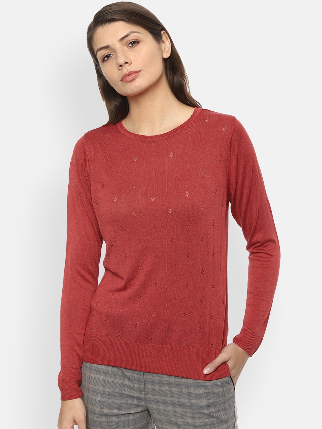 

Van Heusen Woman Women Maroon Self Design Top