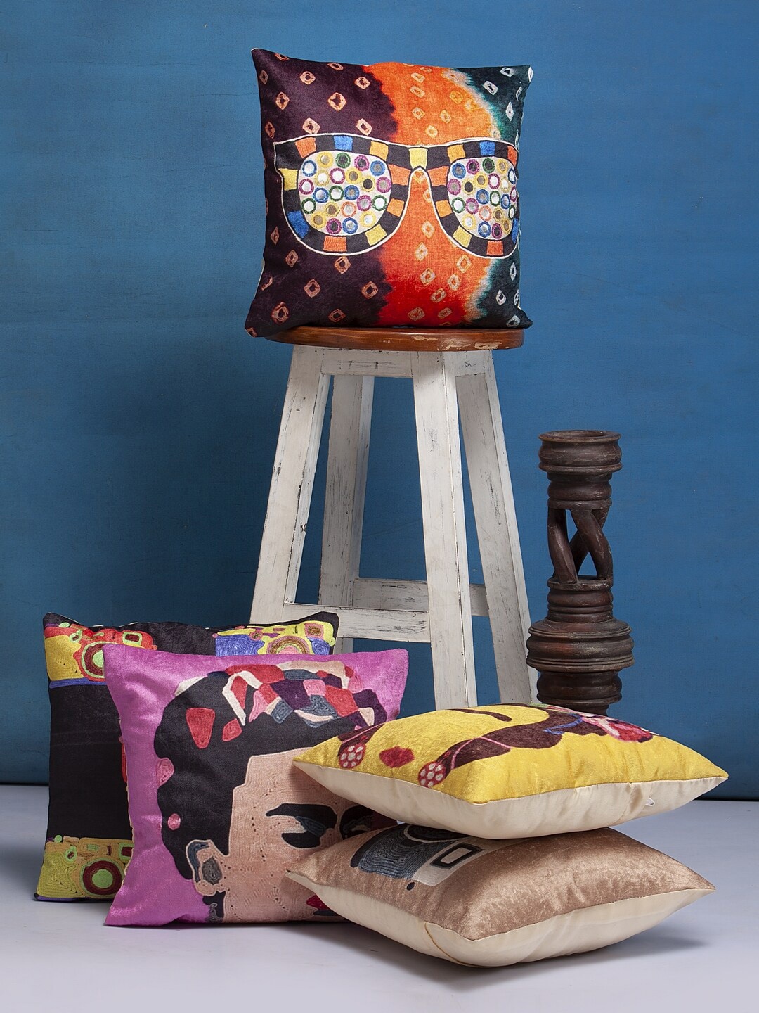 

HOSTA HOMES Multicoloured Set of 5 Abstract Square Cushion Covers, Multi