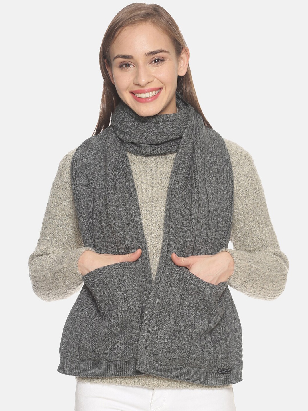 

513 Women Grey Acrylic Knit Muffler