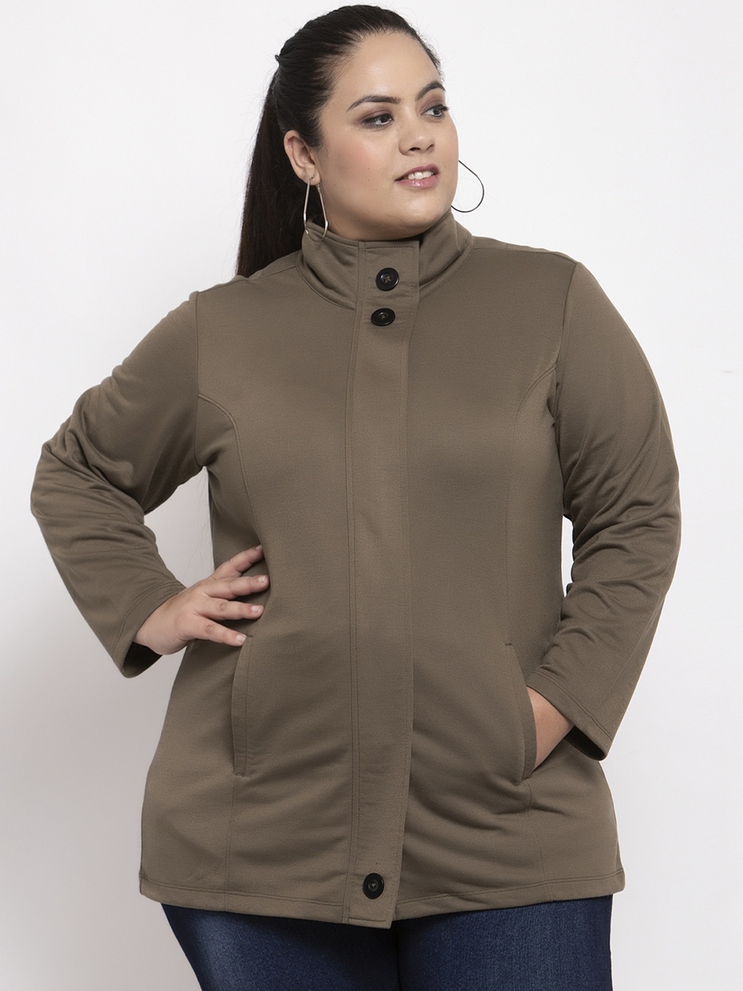 

plusS Women Khaki Solid Tailored Jacket