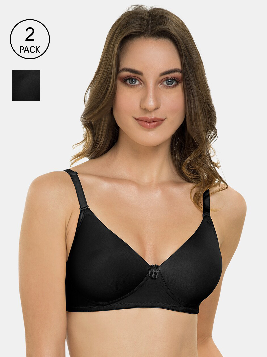 

Tweens Pack of 2 Black Solid Non-Wired Lightly Padded Everyday Bra TLW-313