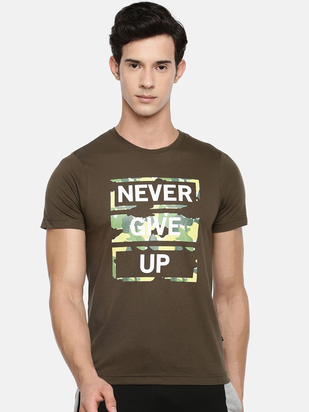 

Dollar Men Brown Printed Round Neck T-shirt