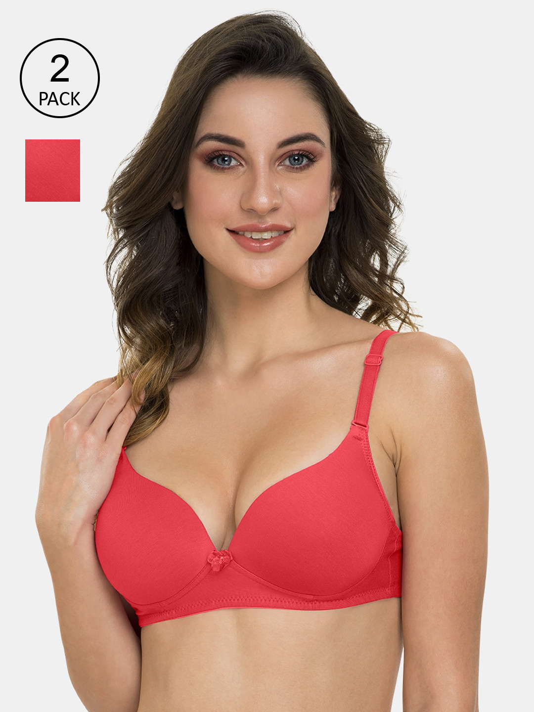 

Tweens Pack Of 2 Coral Red Solid Non-Wired Lightly Padded Everyday Bra TLW-2PC-335-CRL-28B