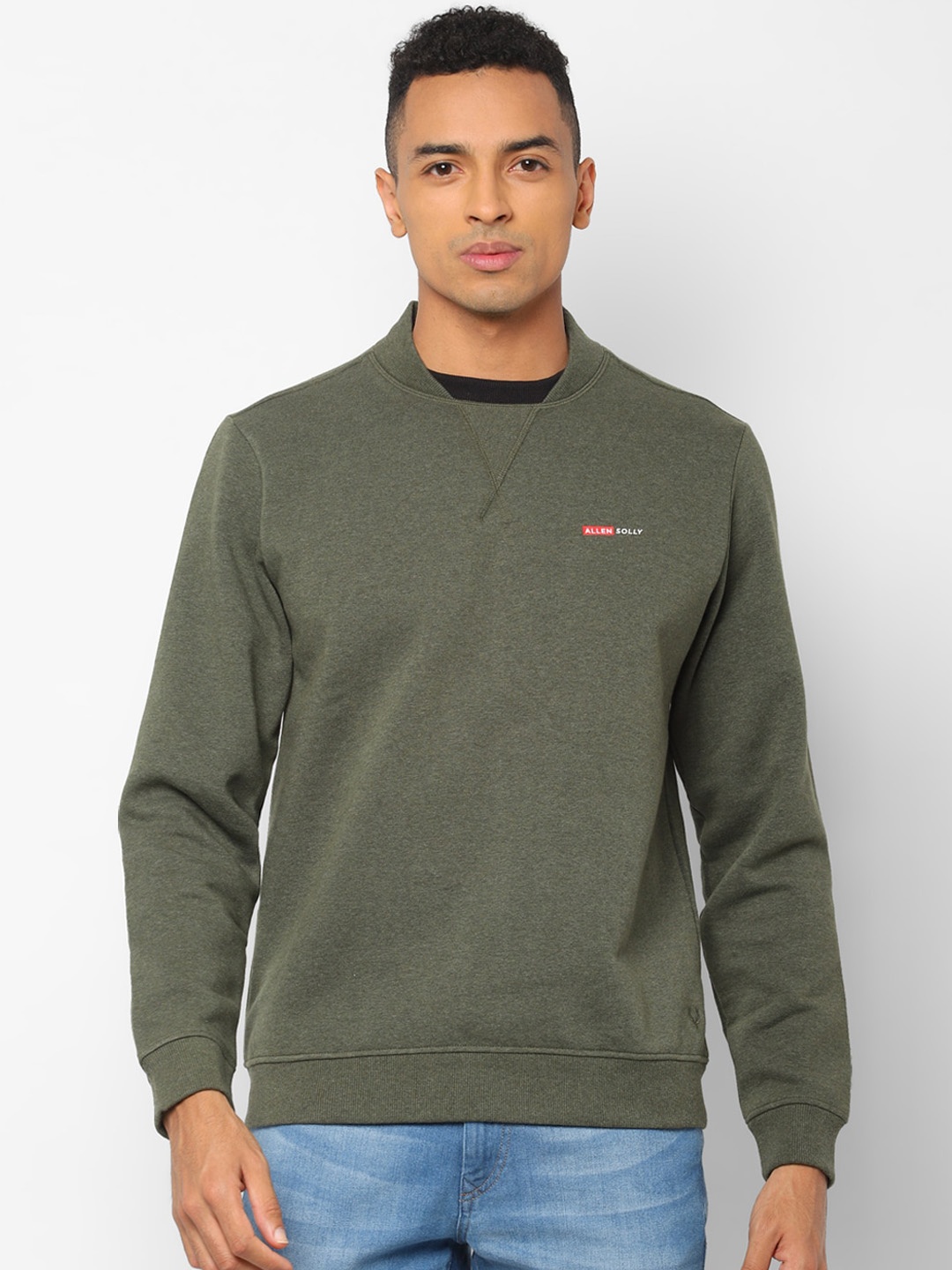 

Allen Solly Men Olive Green Solid Sweatshirt