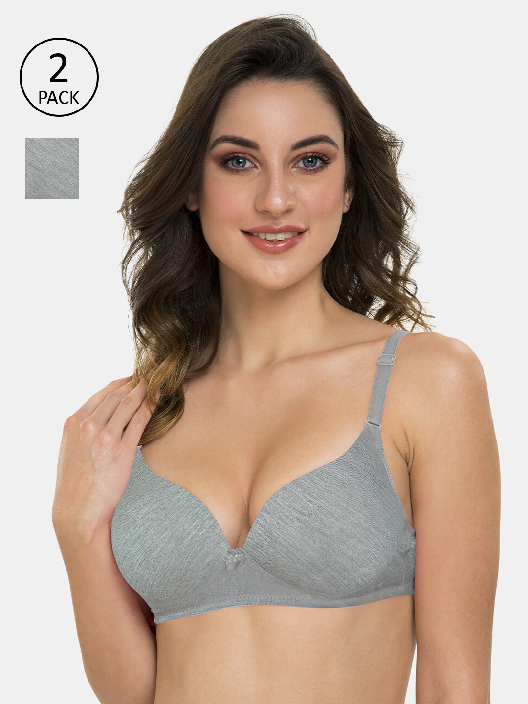 

Tweens Pack of 2 Grey Solid Underwired Lightly Padded Everyday Bra TLW-419