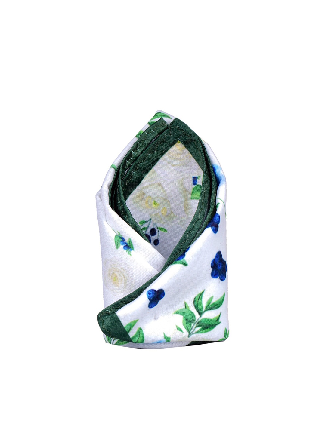 Tossido Men White & Green Printed Pocket Square