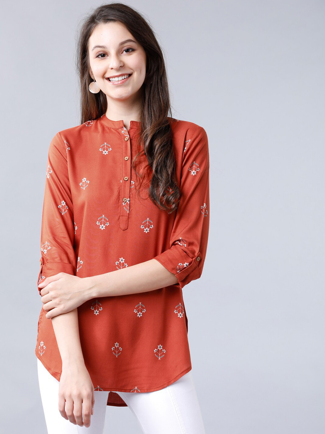 

Vishudh Rust Red Printed Tunic