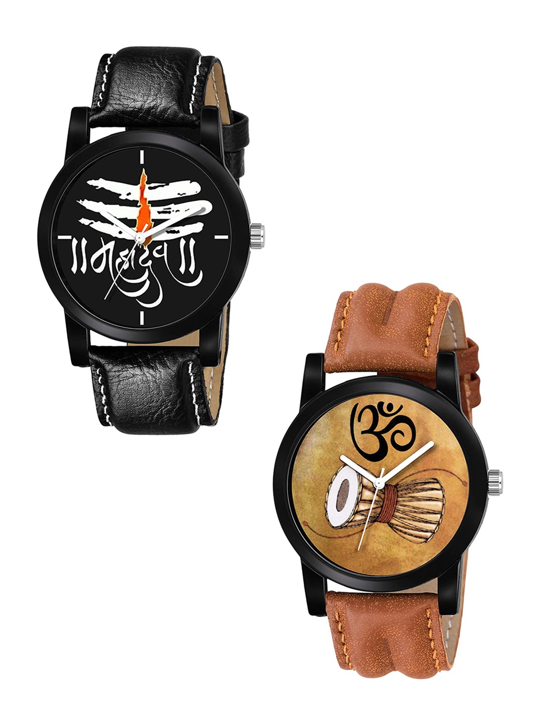 

SWADESI STUFF Boys Set of 2 Analogue Watches tilak & damaru, Black