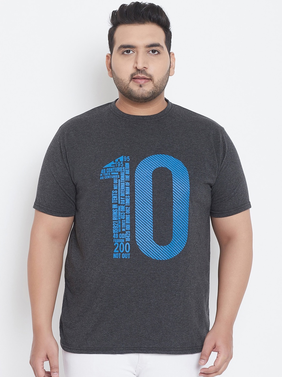 

bigbanana Men Plus Size Charcoal Grey Printed Round Neck T-shirt