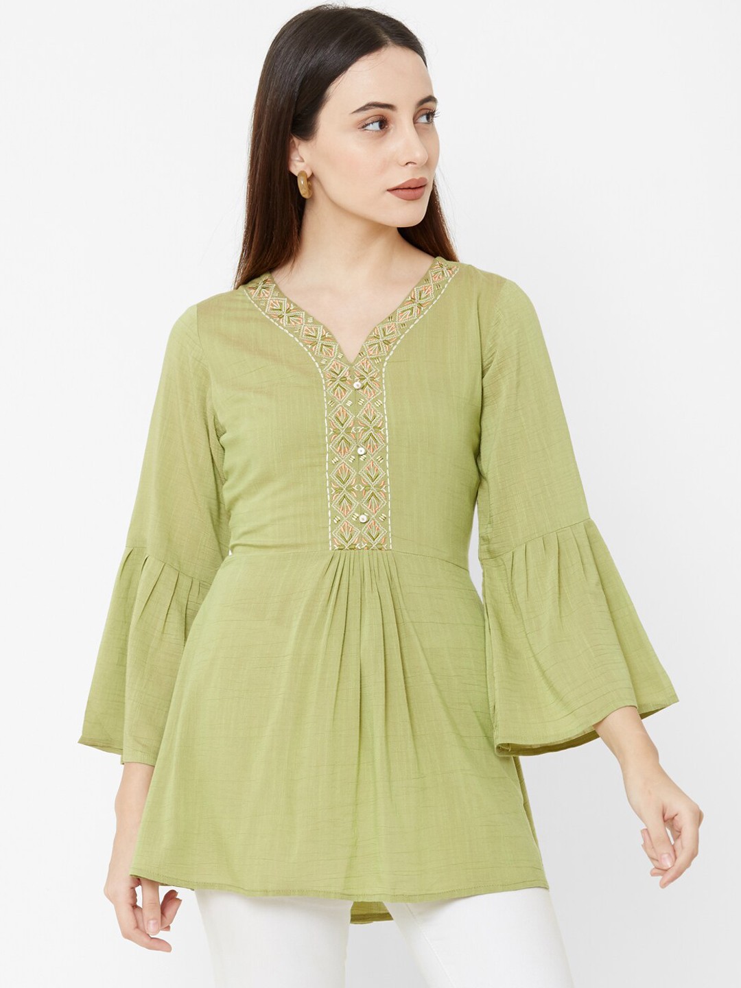 

Os Women Sea Green Self Design Empire Top