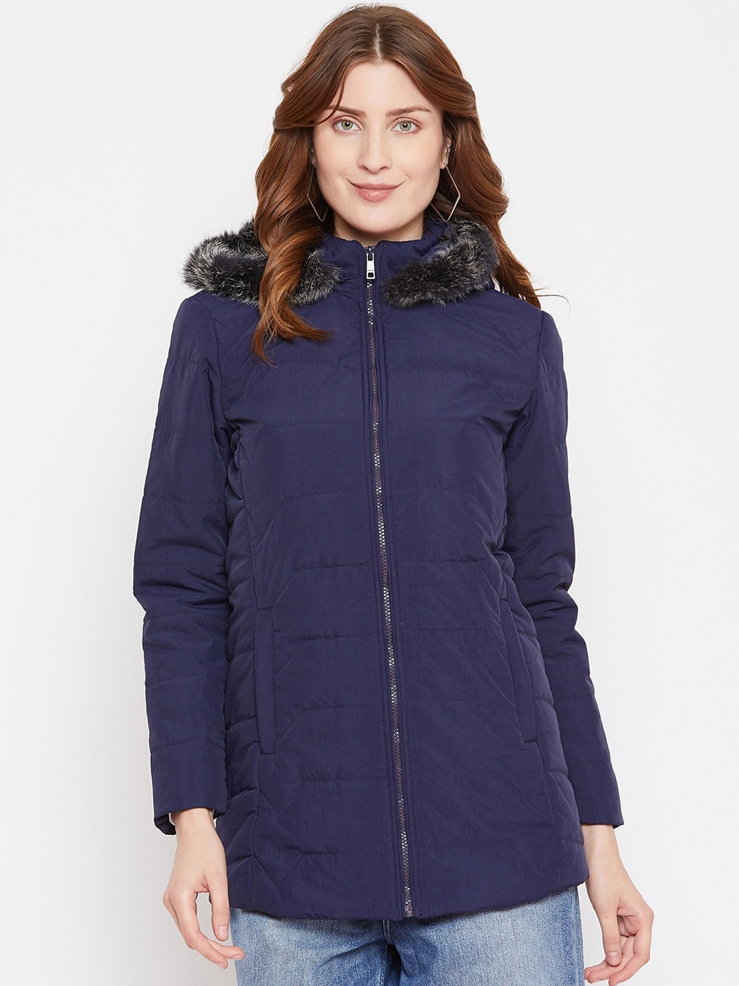 

Octave Women Blue Solid Padded Jacket