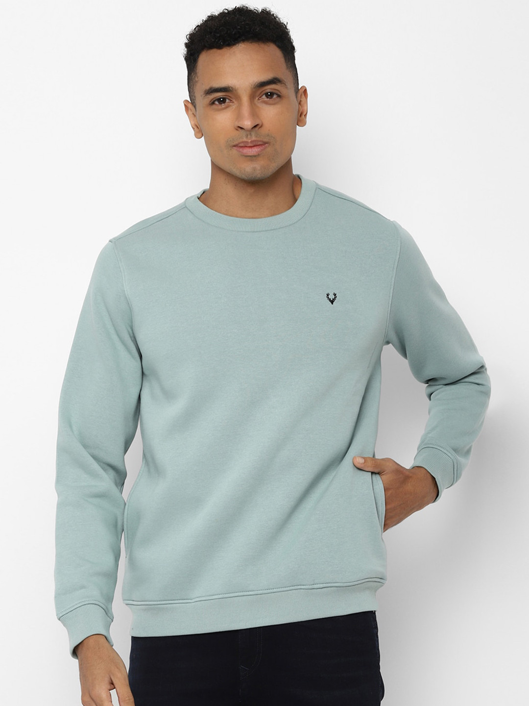 

Allen Solly Men Sea Green Solid Sweatshirt