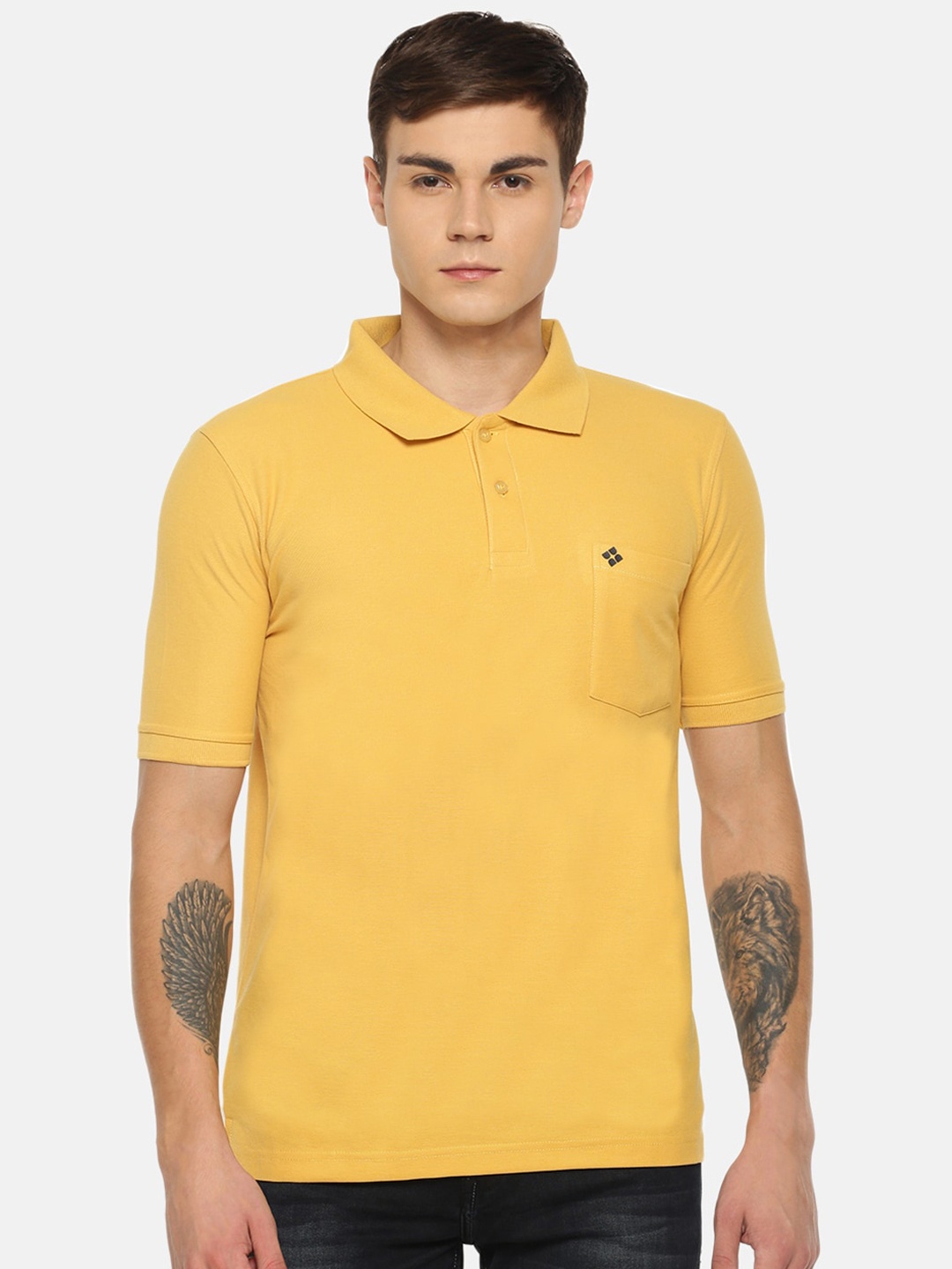 

Dollar Men Yellow Solid Polo Collar T-shirt
