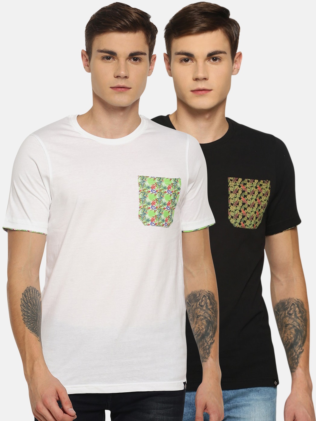 

Dollar Men Pack Of 2 White Solid Round Neck T-shirts