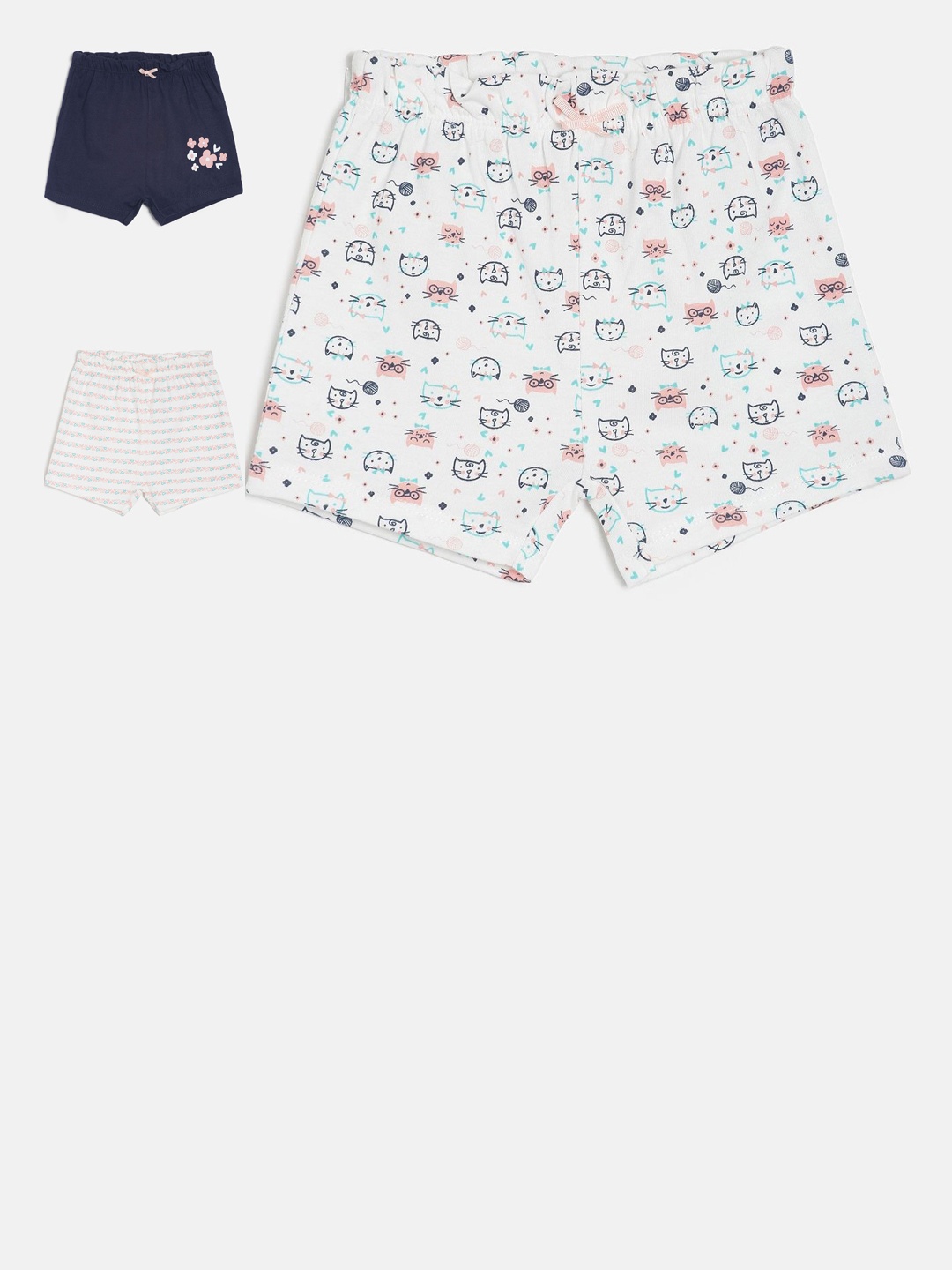 

MINI KLUB Infant Girls Pack Of 3 Printed Regular Fit Regular Shorts, Navy blue