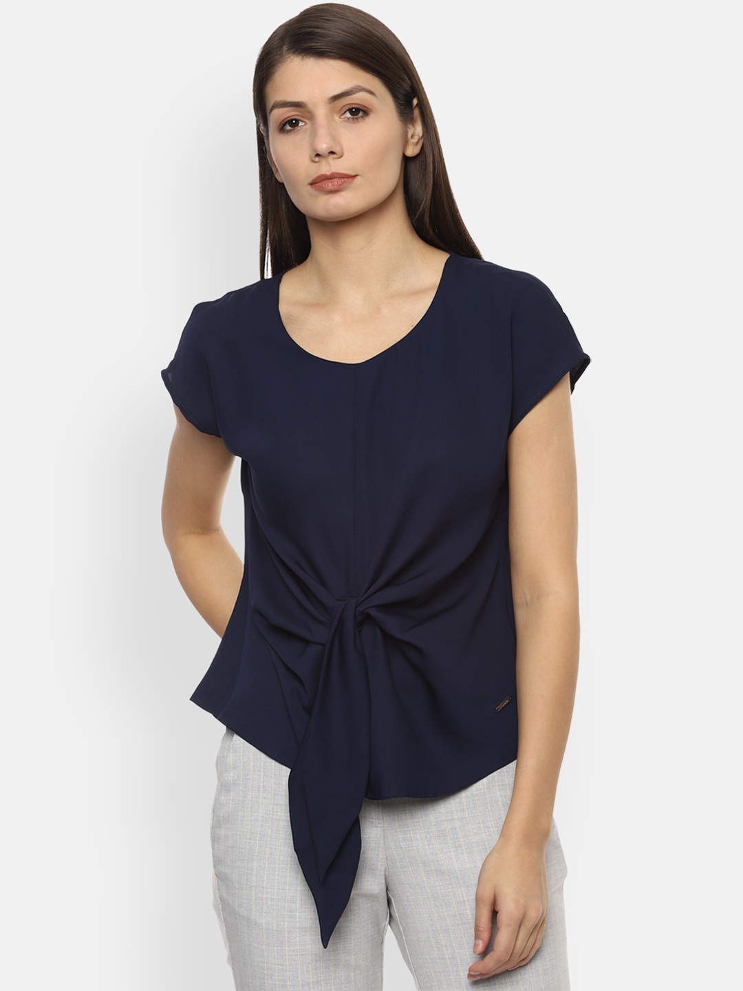 

Van Heusen Woman Women Navy Blue Solid Top