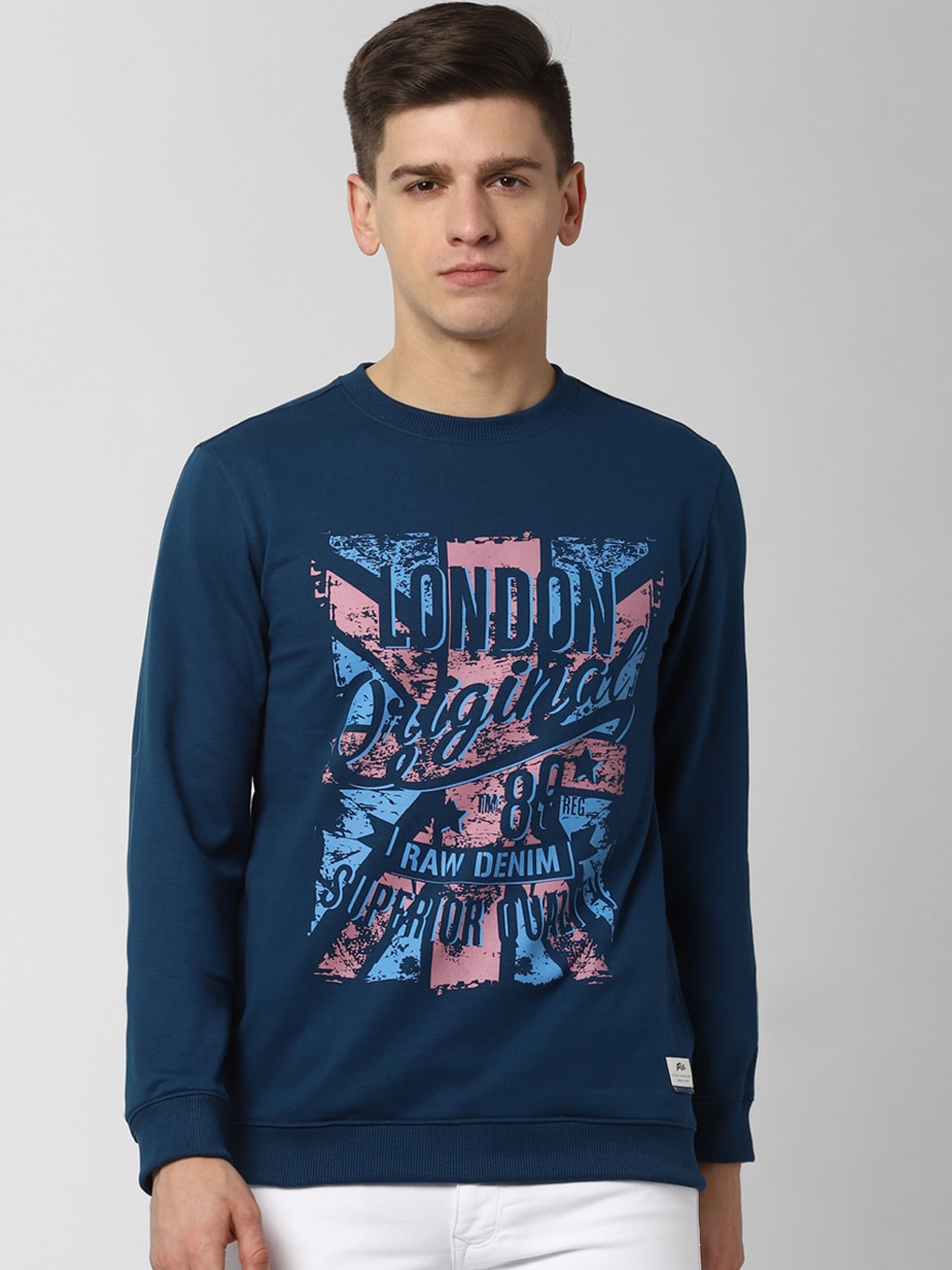 

Peter England Casuals Men Blue Printed Sweatshirt