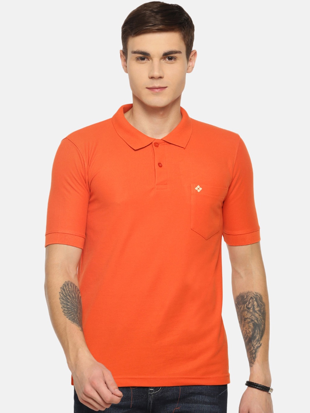 Dollar Men Orange Solid Polo Collar T-shirt