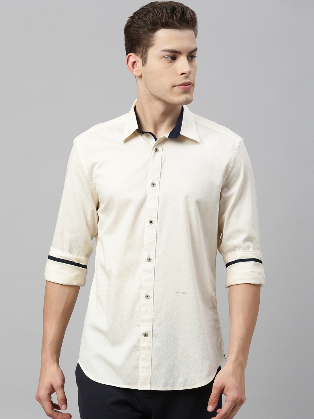

RARE RABBIT Men Off-White Tailored Fit Solid Casual Shirt