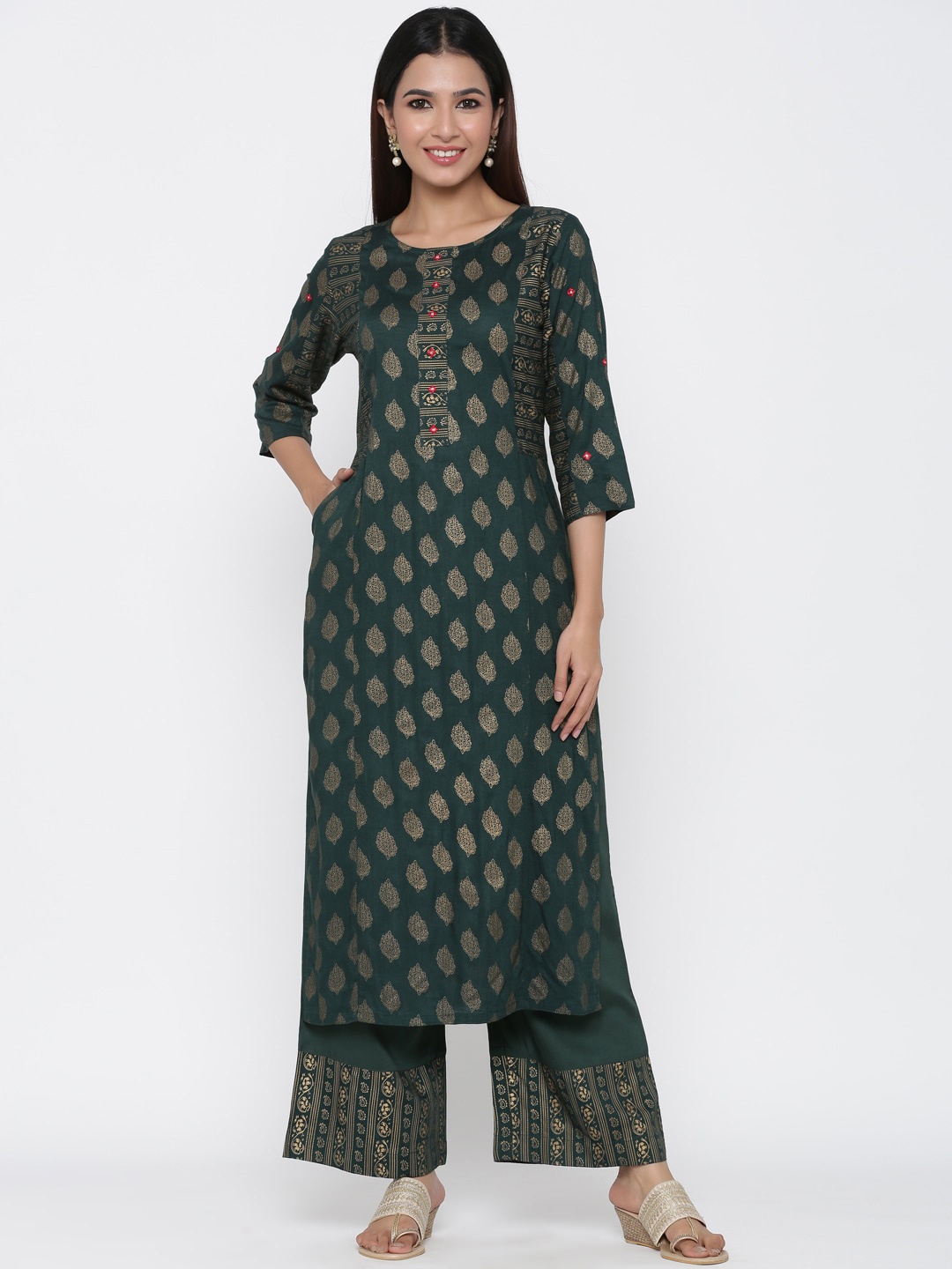 

Jaipur Kurti Women Green Printed Kurta with Palazzos