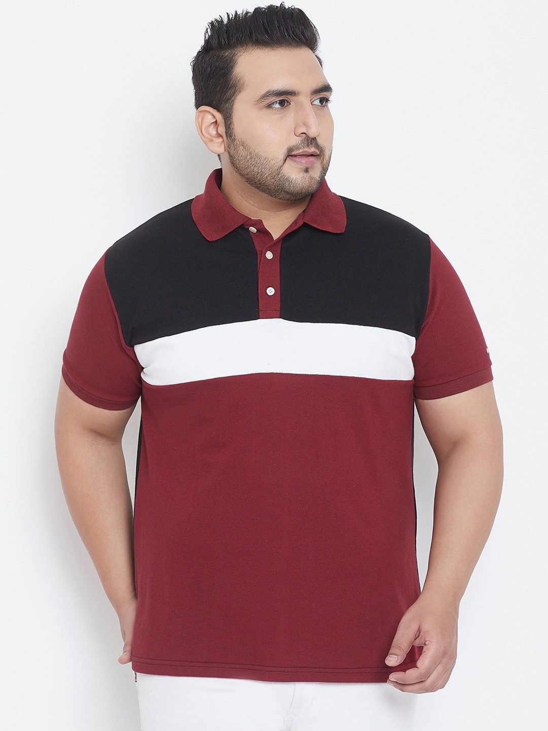 

bigbanana Men Maroon Colourblocked Polo Collar T-shirt