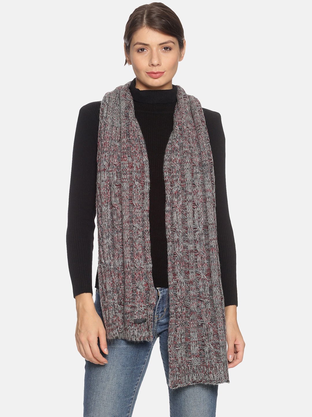 

513 Women Grey & Red Textured Mufflers