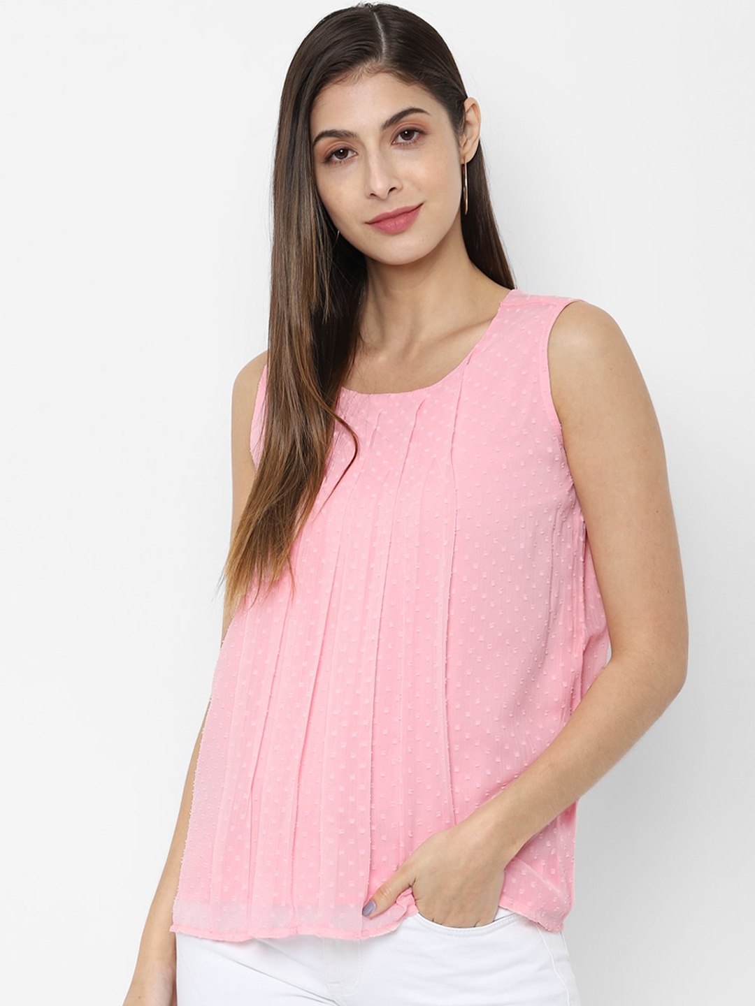

Allen Solly Woman Women Pink Self Design A-Line Top