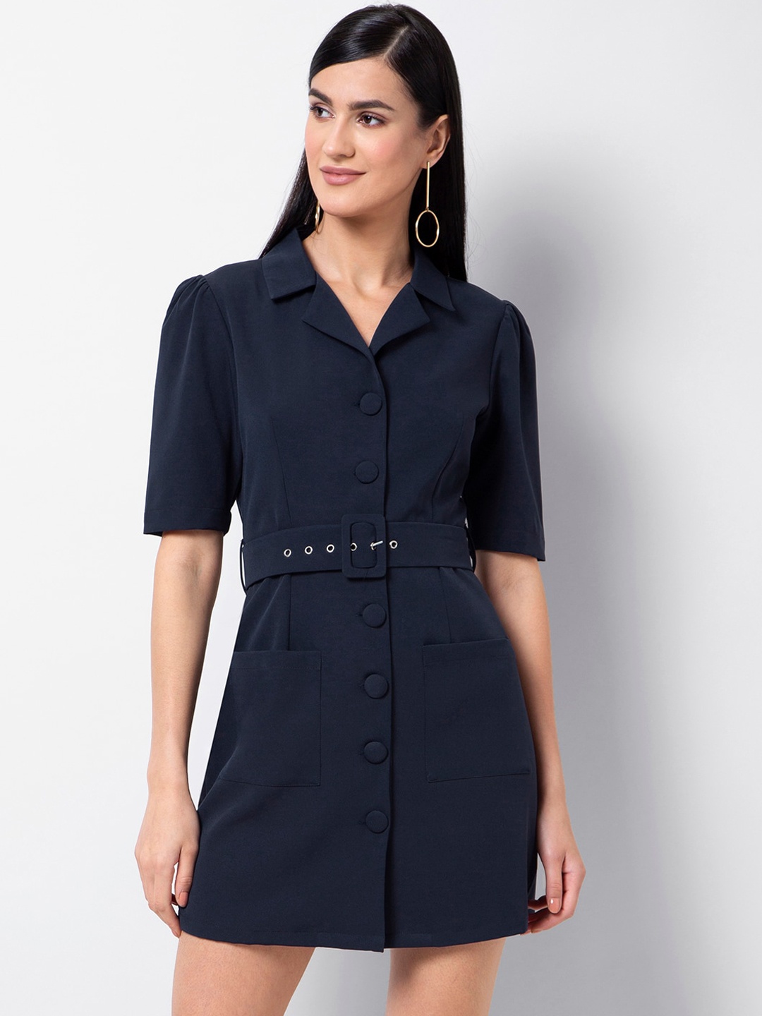 

FabAlley Women Blue Solid Shirt Dress