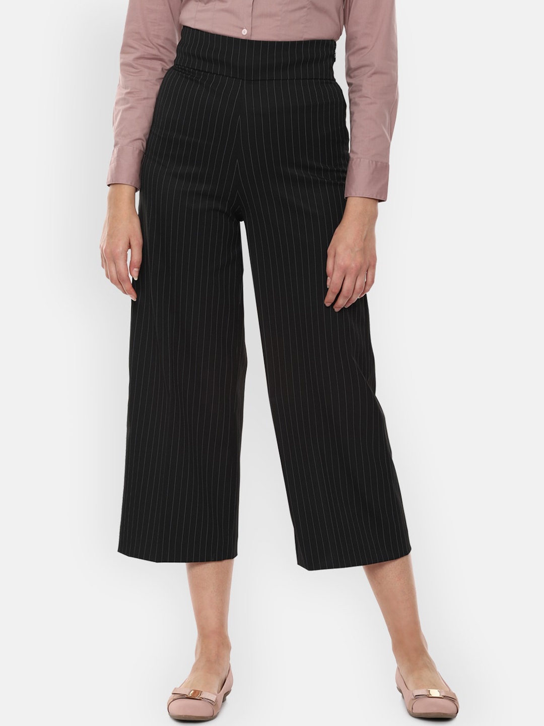

Van Heusen Woman Women Black Regular Fit Striped Culottes