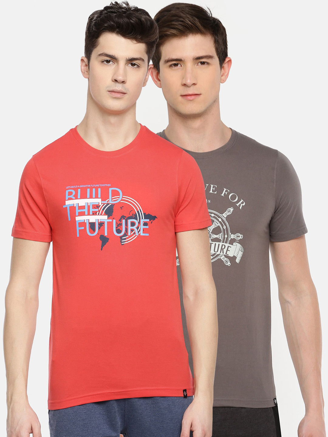 

Dollar Men Pack Of 2 Printed Round Neck T-shirt, Grey