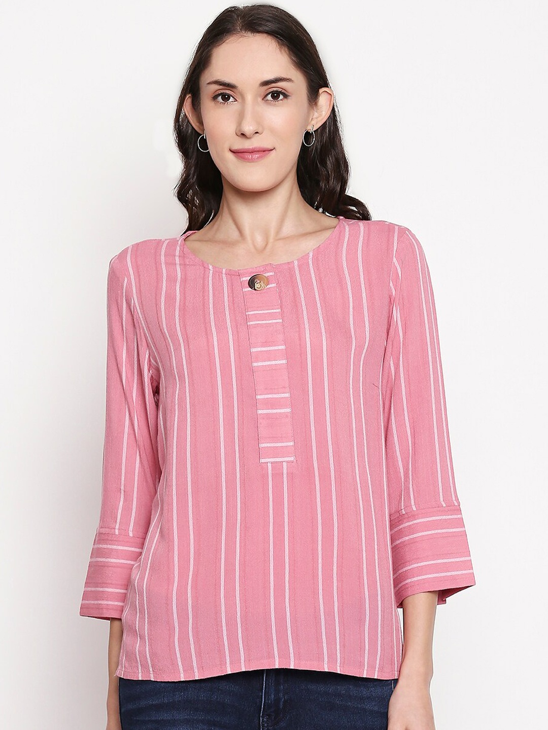 

Honey by Pantaloons Women Pink Striped Tunic