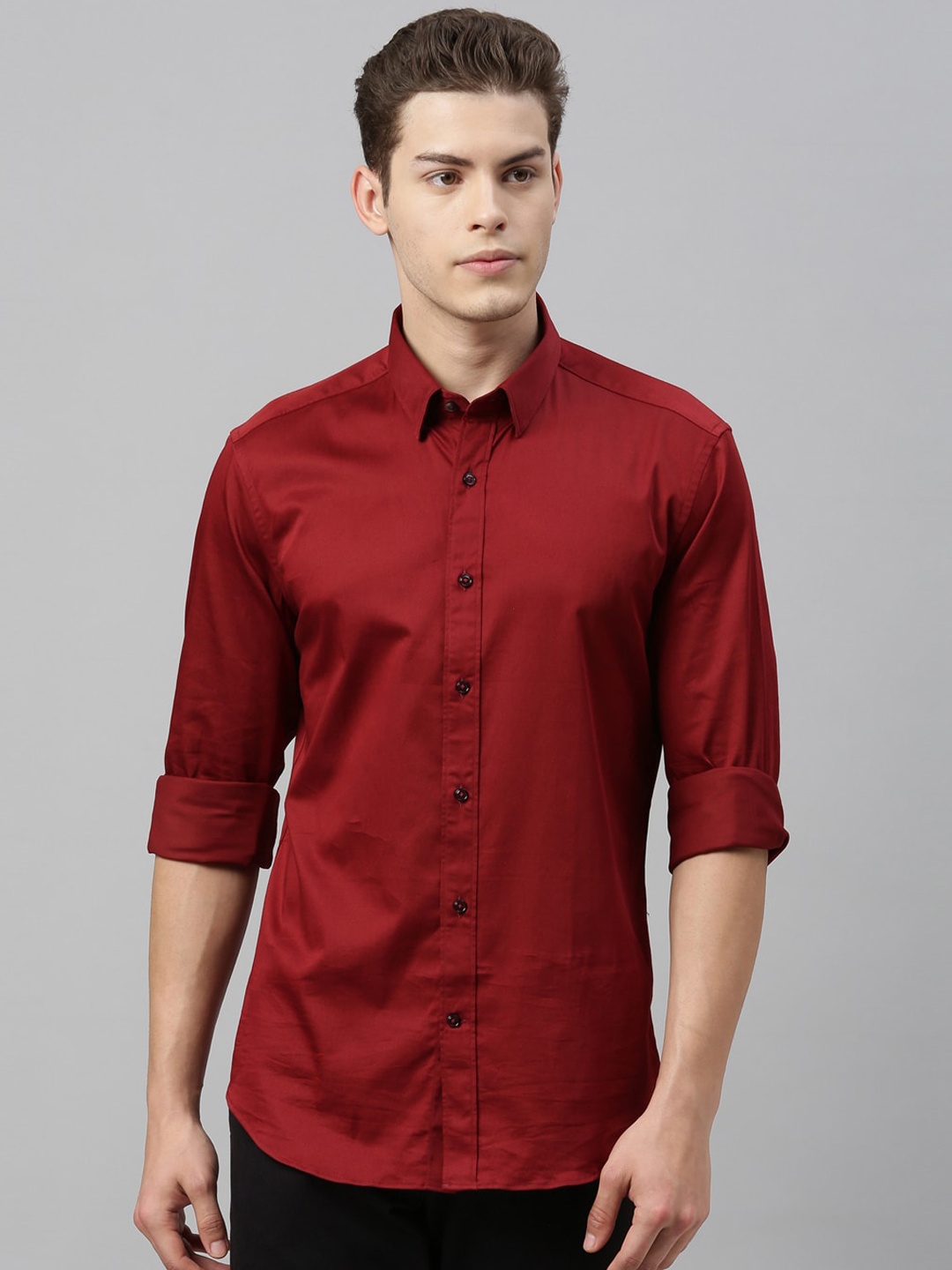 

RARE RABBIT Men Red Tailored Fit Solid Casual Shirt