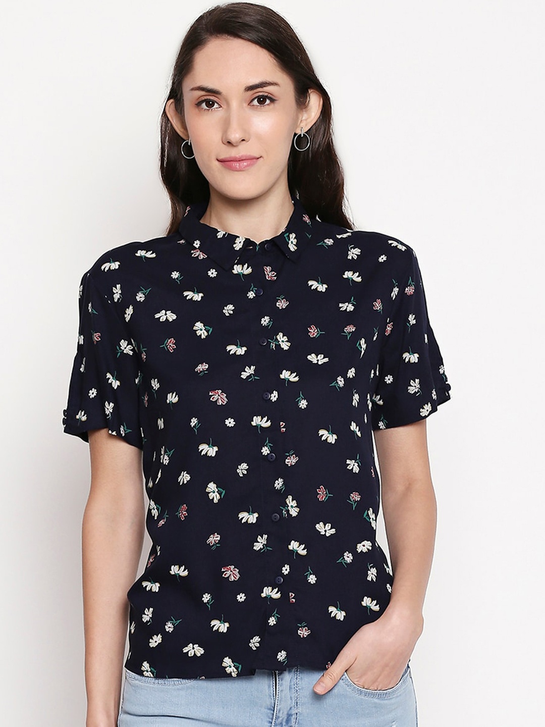 

Honey by Pantaloons Women Navy Blue Regular Fit Floral Printed Casual Shirt