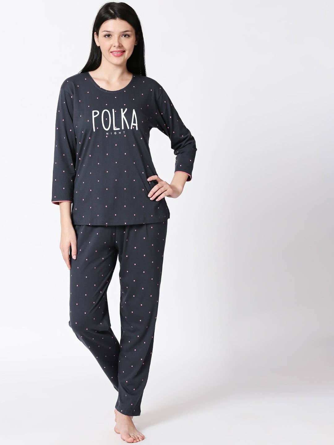

I like me Women Navy Blue Printed Night suit