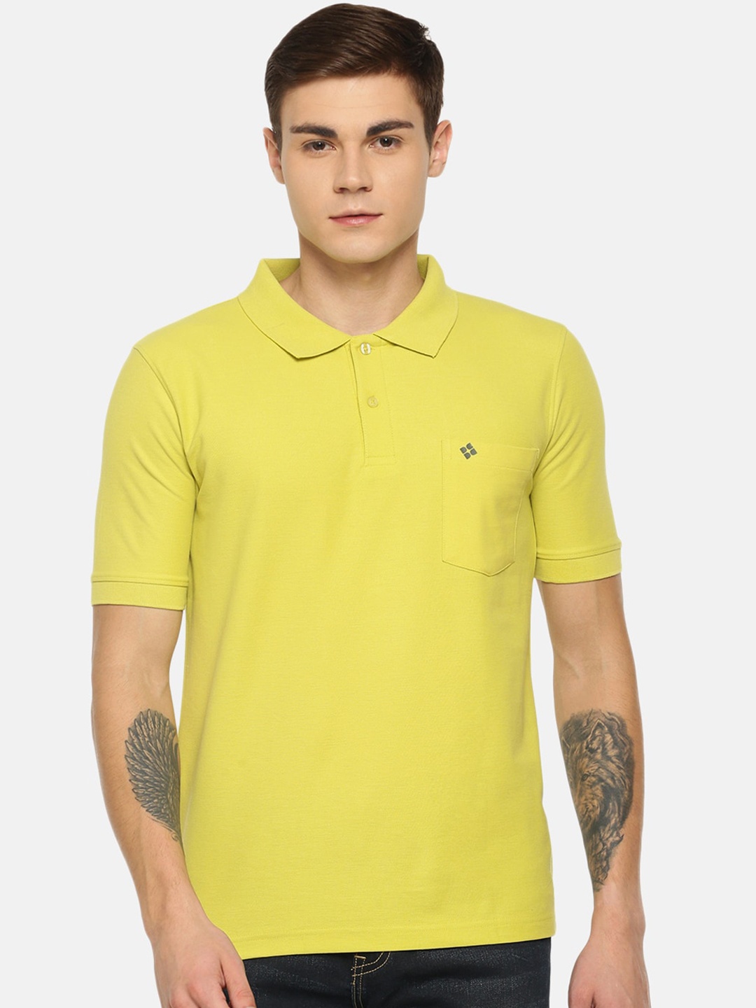 

Dollar Men Yellow Solid Polo Collar T-shirt