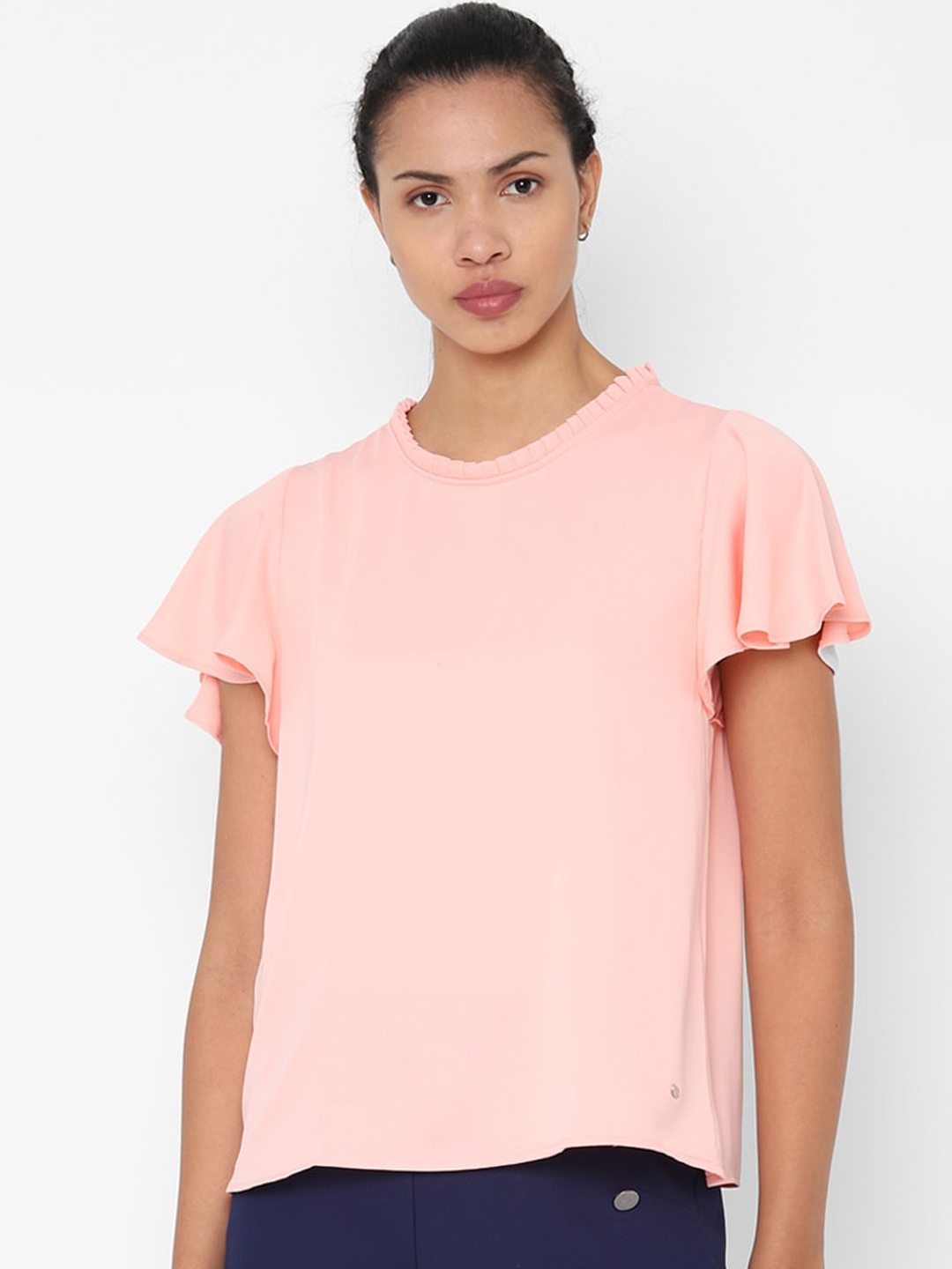 

Allen Solly Woman Women Peach-Coloured Solid High-Low Top