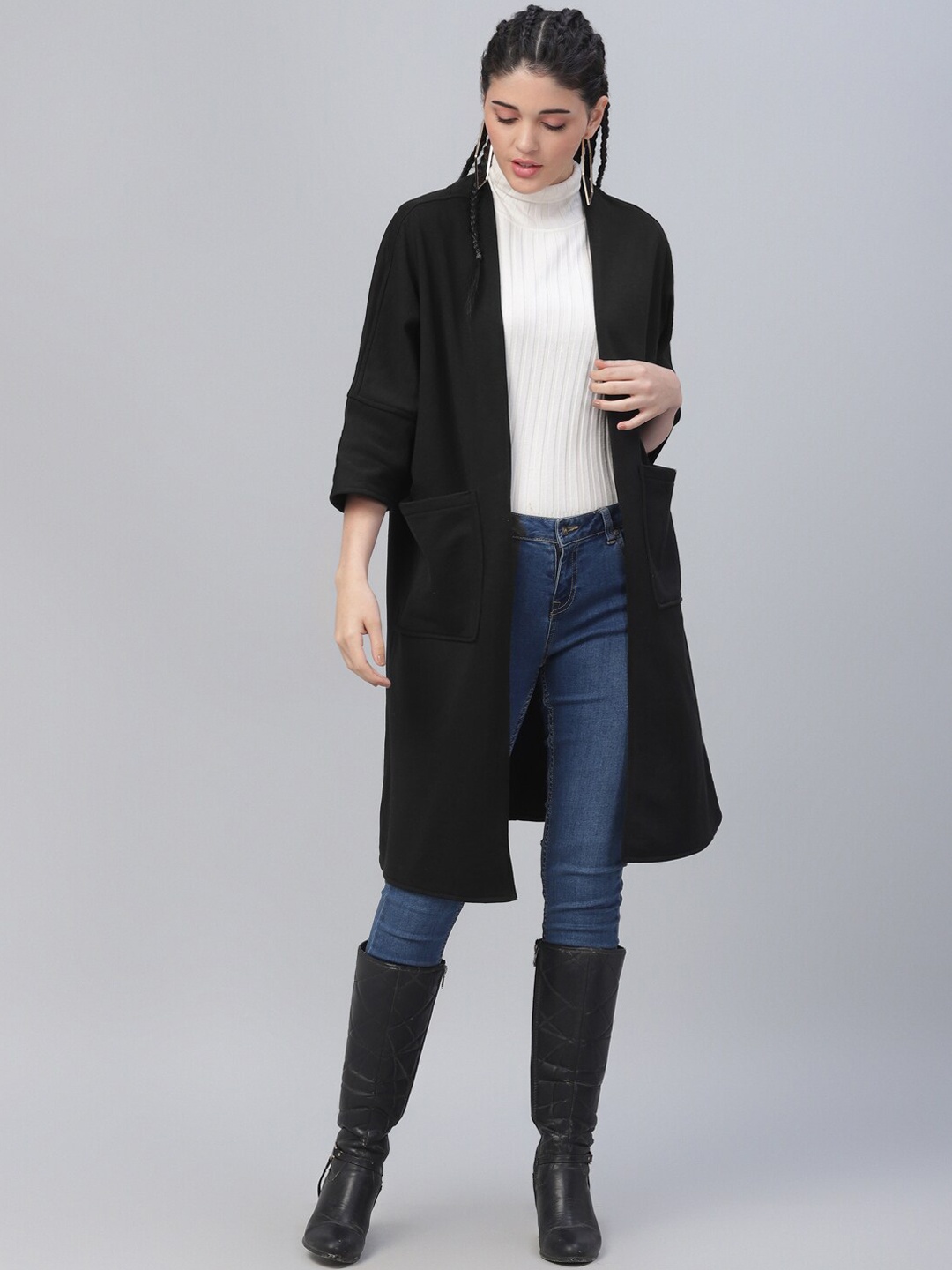 

Athena Women Black Solid Open Front Shrug