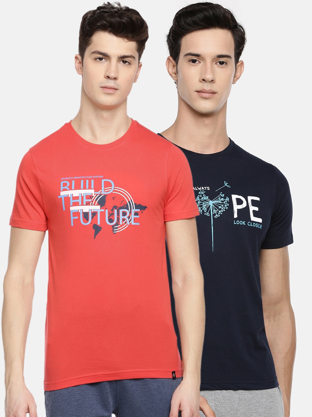 Dollar Men Pack Of 2 Printed Round Neck T-shirt, Red