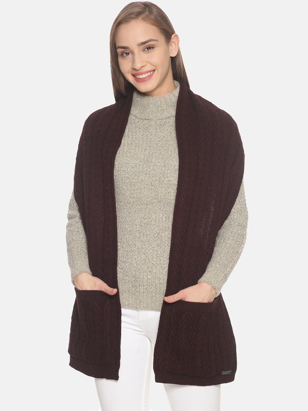 

513 Women Maroon Self-Design Mufflers