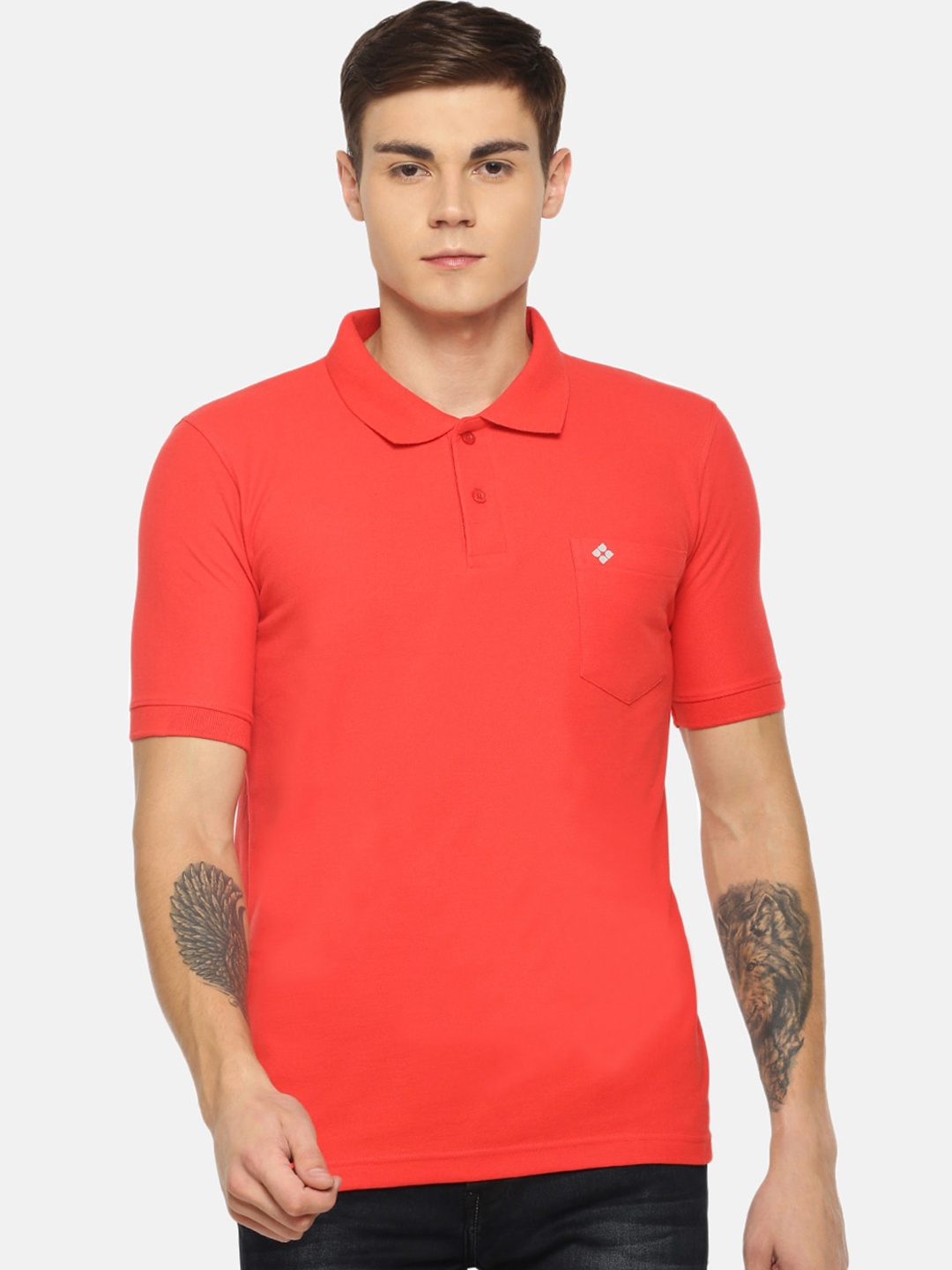 

Dollar Men Red Solid Polo Collar T-shirt