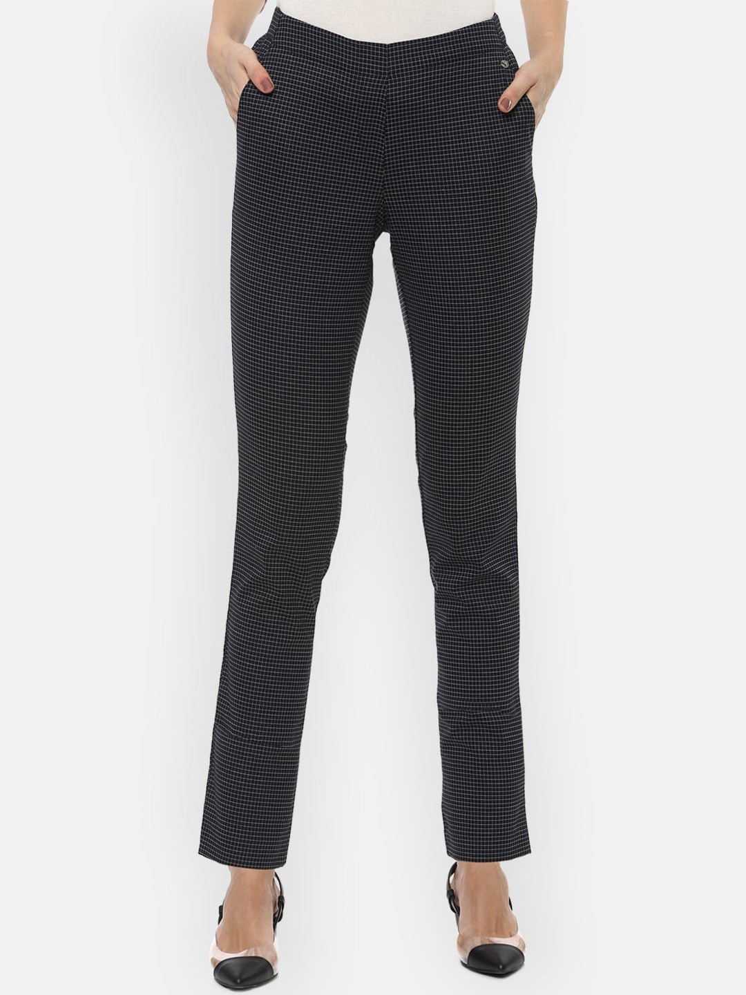 

Van Heusen Woman Black & White Regular Fit Checked Formal Trousers