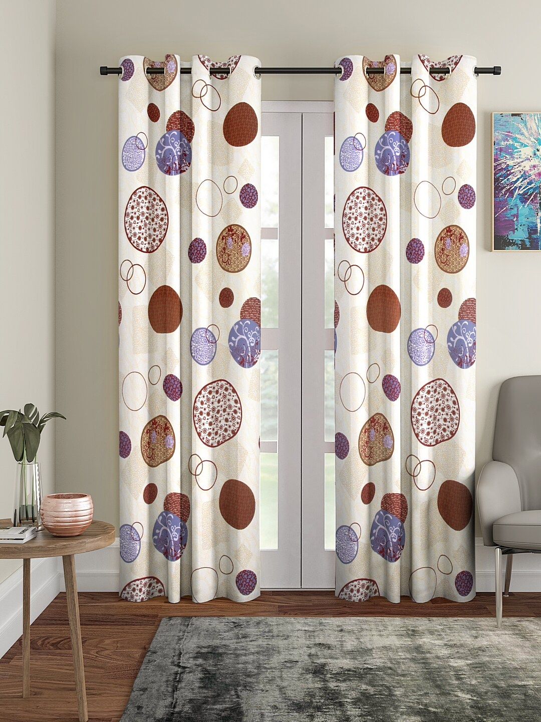 

Cortina Beige & Brown Set of 2 Digital Printed Long Door Curtains, White