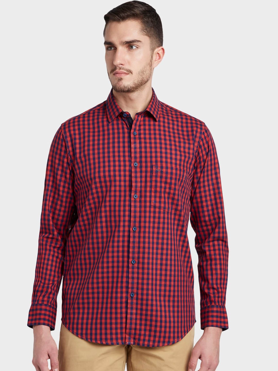 

ColorPlus Men Orange & Blue Tailored Fit Checked Casual Shirt