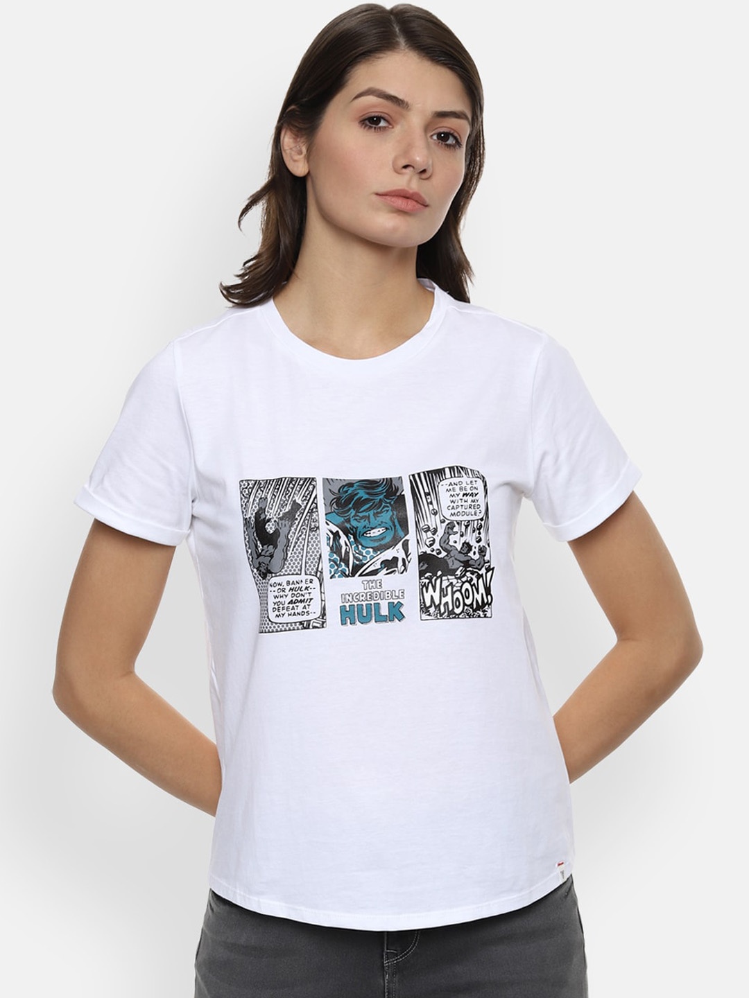 

Van Heusen Woman Women White Printed Round Neck Pure Cotton T-shirt